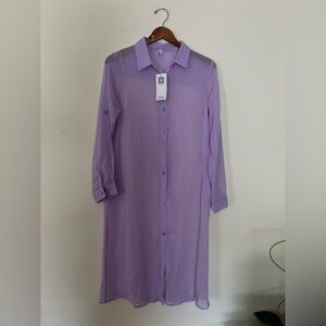 2/$15 Zeagoo Women Light Purple Shirt Dress Small Sheer CoverUps Silhouette NEW